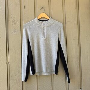 DKNY Jeans Sweater Quarter Zip Pullover Women XL Gray Black Cotton Ribbed Knit